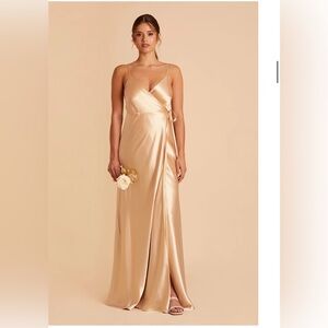 MULTIPLE SIZES Cindy Wrap Shiny Satin Gold Dress